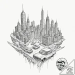 Dystopian city skyline with flying vehicles,… – tattoo sketch (№1751643044_0, 04.07.2025 15:30) — tattoovalue.net