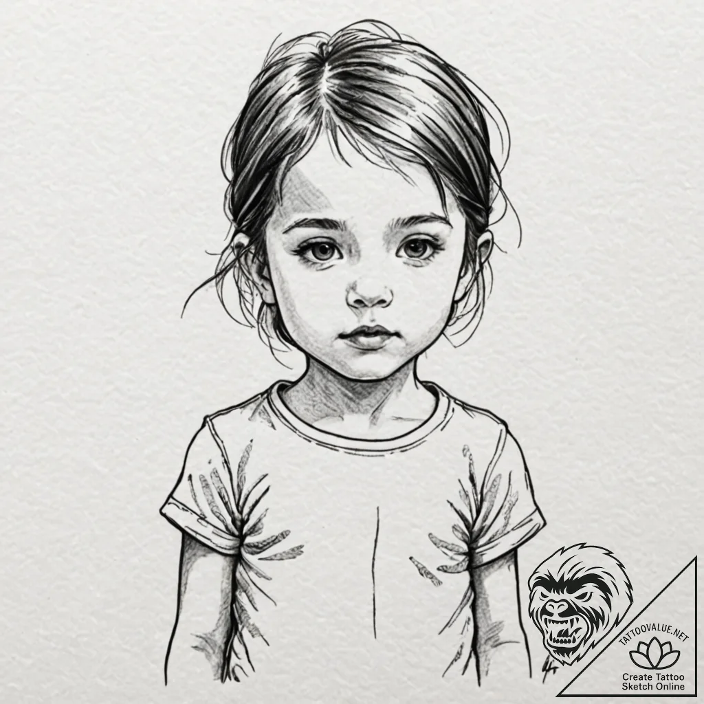 Child's portrait, tattoo drawing outline, no... - tattoo sketch (№1751644576_0, 04.07.2025 15:56) — tattoovalue.net