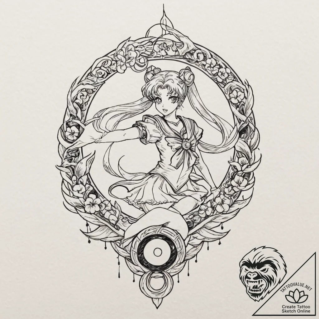 A graphic novel portrait of sailor moon, in h... - tattoo sketch (№1751644748_0, 04.07.2025 15:59) — tattoovalue.net