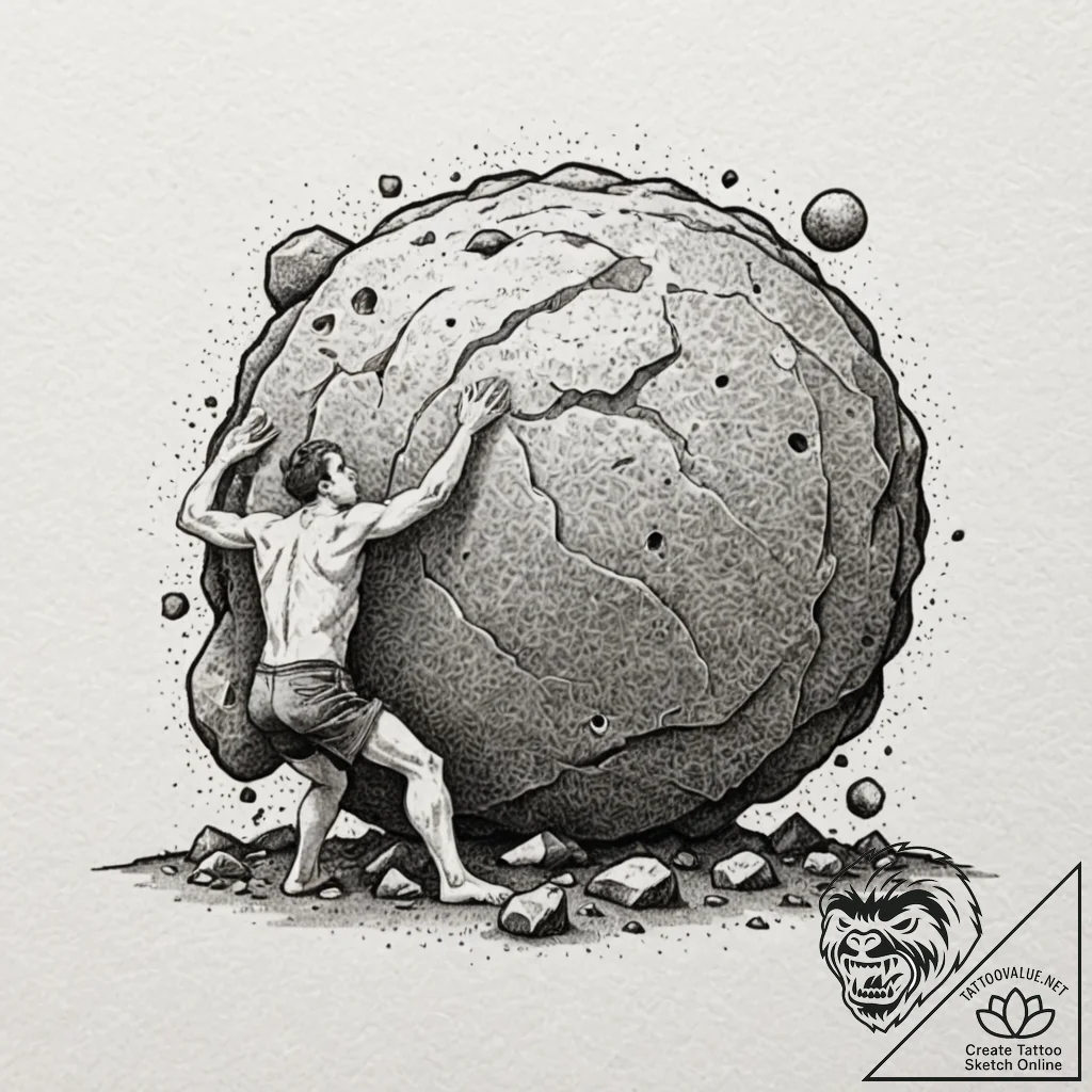 Sisyphus pushing the boulder, concept art for... - tattoo sketch (№1751645004_0, 04.07.2025 16:03) — tattoovalue.net