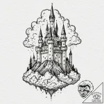 A watercolor sketch of a castle in the clouds… – tattoo sketch (№1751645518_0, 04.07.2025 16:11) — tattoovalue.net