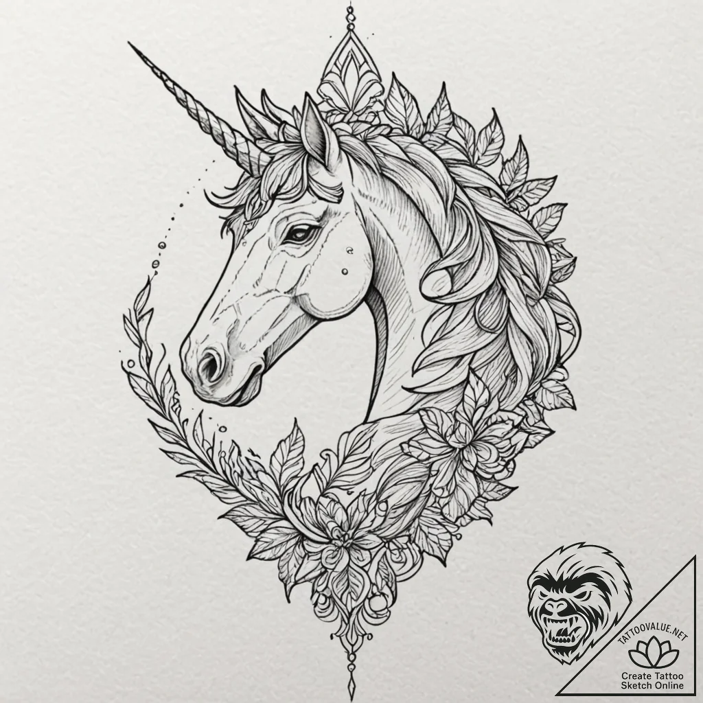 Linework tattoo design of the origami unicorn... - tattoo sketch (№1751645675_0, 04.07.2025 16:14) — tattoovalue.net