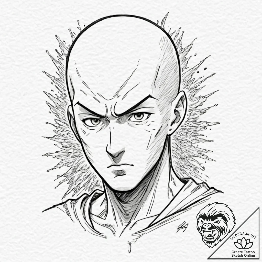 A graphic novel style portrait of saitama fro... - tattoo sketch (№1751646414_0, 04.07.2025 16:26) — tattoovalue.net