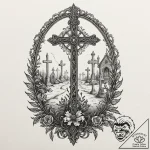 A graveyard scene with fog, concept art for t… – tattoo sketch (№1751646497_0, 04.07.2025 16:28) — tattoovalue.net
