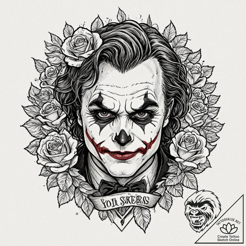 A sketch of the joker from the dark knight, h... - tattoo sketch (№1751646671_0, 04.07.2025 16:31) — tattoovalue.net