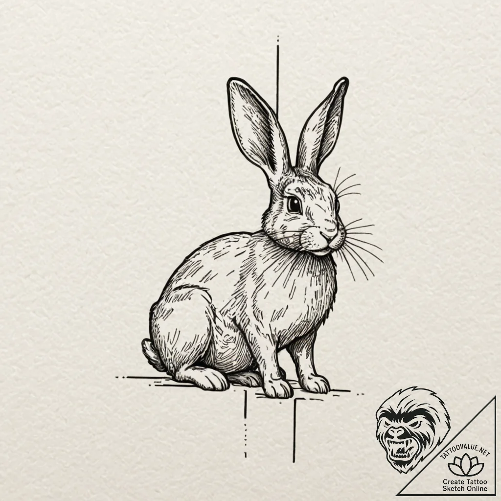 Rabbit, ink illustration for tattoo, minimali... - tattoo sketch (№1751646842_0, 04.07.2025 16:34) — tattoovalue.net