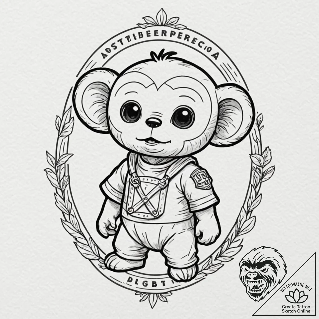 Cheburashka, tattoo drawing outline, stylized... - tattoo sketch (№1751646930_0, 04.07.2025 16:35) — tattoovalue.net