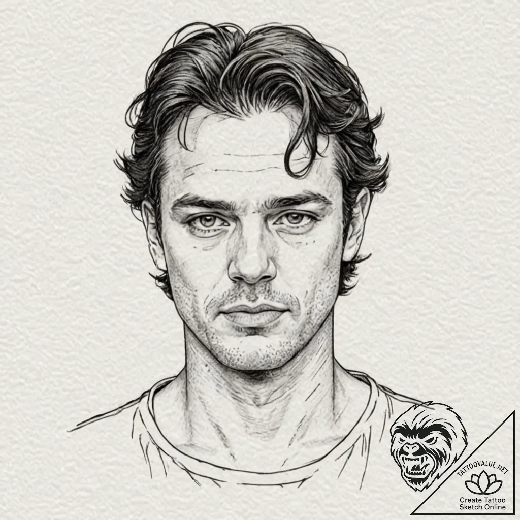 A graphic novel portrait of the main characte... - tattoo sketch (№1751647188_0, 04.07.2025 16:39) — tattoovalue.net