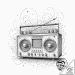 A vintage radio broadcasting sound waves and… – tattoo sketch (№1751647358_0, 04.07.2025 16:42) — tattoovalue.net