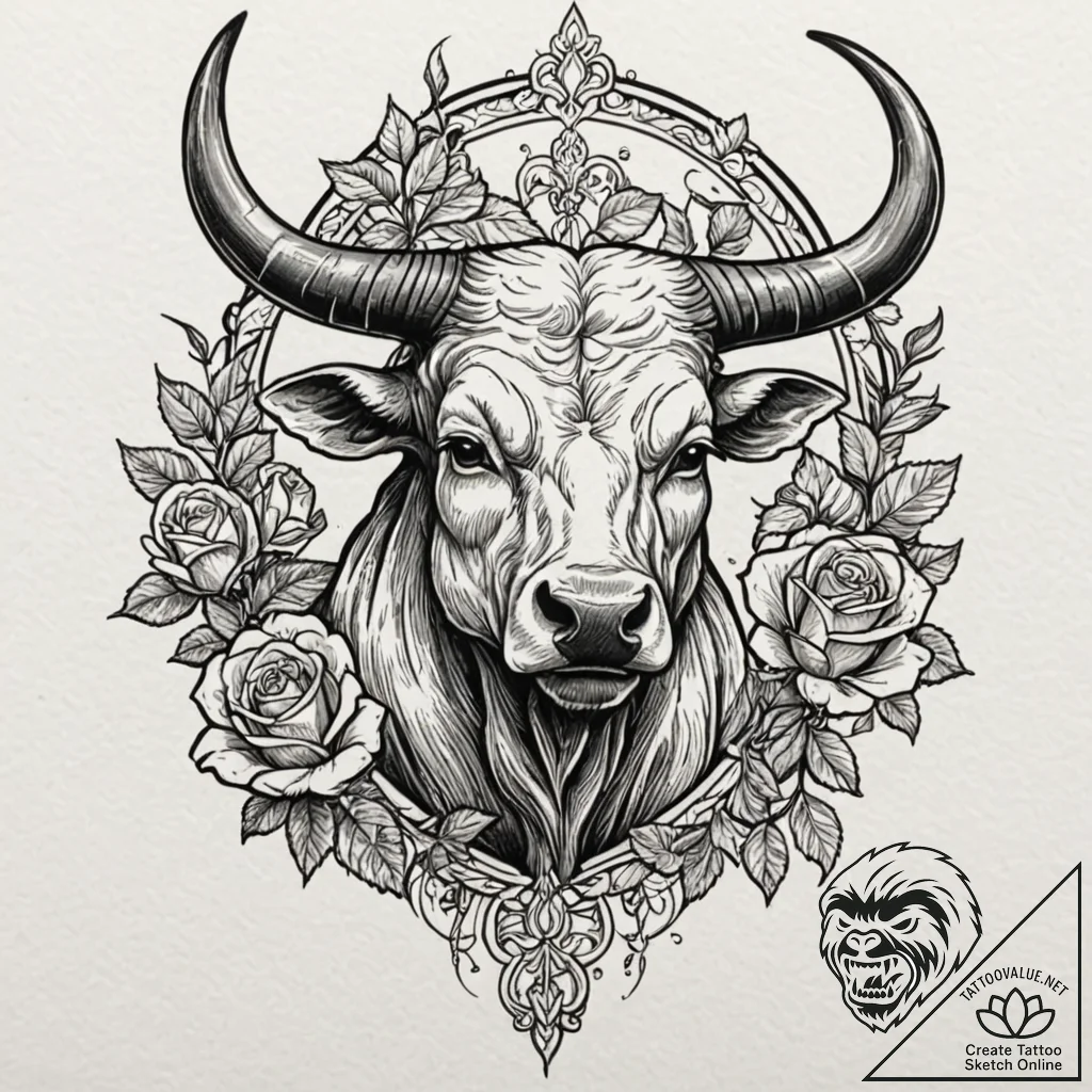 Minotaur, concept art for tattoo, muted color... - tattoo sketch (№1751647616_0, 04.07.2025 16:46) — tattoovalue.net