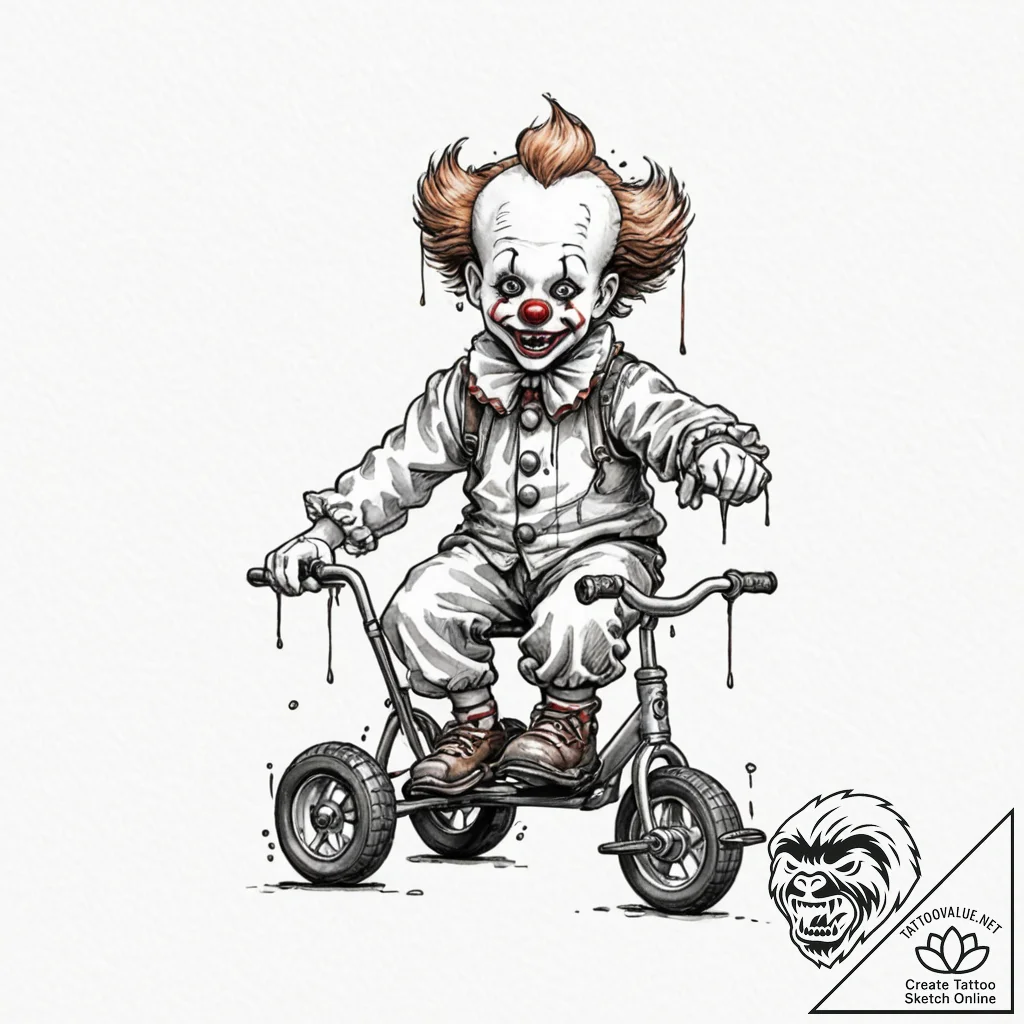 A neo-traditional tattoo of the creepy clown... - tattoo sketch (№1751647791_0, 04.07.2025 16:49) — tattoovalue.net