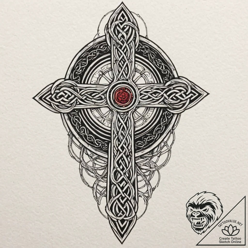 Celtic cross, tattoo line art, old school tra... - tattoo sketch (№1751648306_0, 04.07.2025 16:58) — tattoovalue.net
