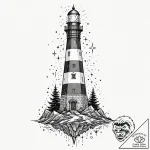 Lighthouse beam revealing constellations, con… – tattoo sketch (№1751648479_0, 04.07.2025 17:01) — tattoovalue.net