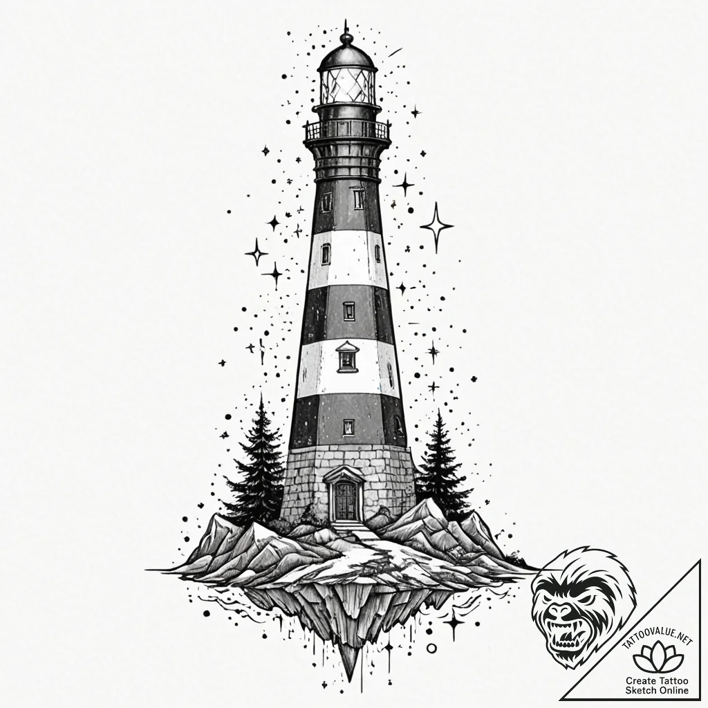 Lighthouse beam revealing constellations, con... - tattoo sketch (№1751648479_0, 04.07.2025 17:01) — tattoovalue.net