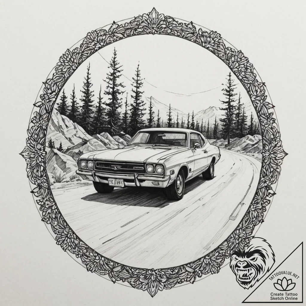 A graphic novel panel of the final car chase... - tattoo sketch (№1751648732_0, 04.07.2025 17:05) — tattoovalue.net