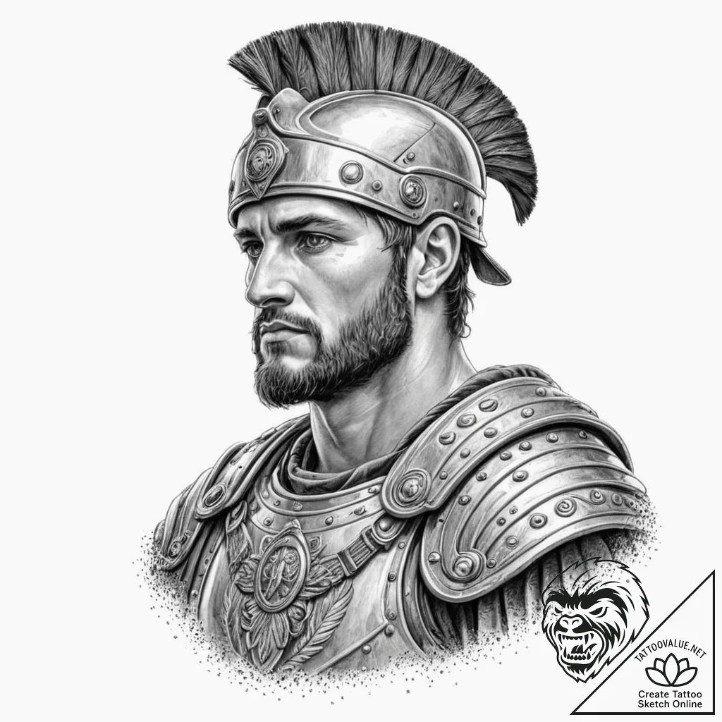 Roman legionary, ink illustration for tattoo,... - tattoo sketch (№1751649071_0, 04.07.2025 17:11) — tattoovalue.net