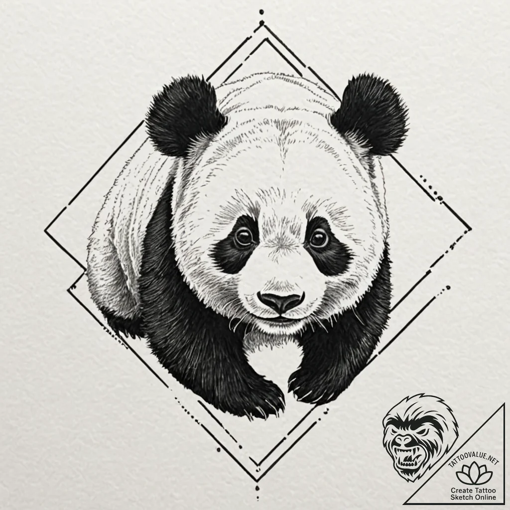 Panda, artistic tattoo sketch, sepia tone ske... - tattoo sketch (№1751649154_0, 04.07.2025 17:12) — tattoovalue.net