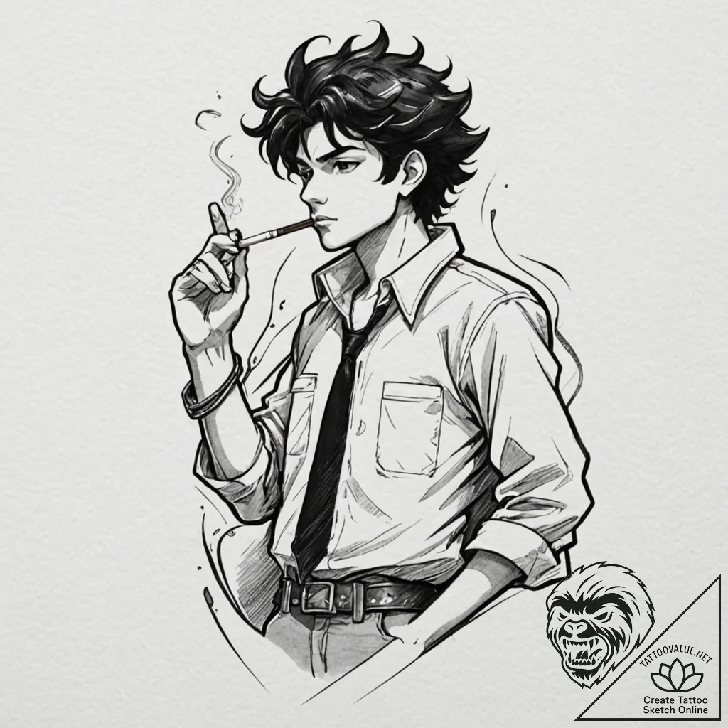 A graphic novel style tattoo of spike spiegel... - tattoo sketch (№1751649664_0, 04.07.2025 17:21) — tattoovalue.net