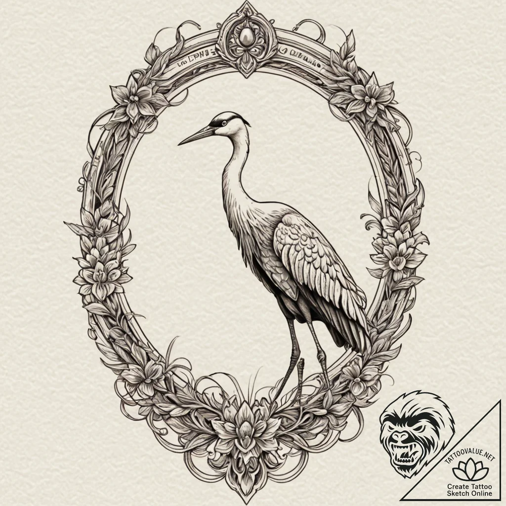 Crane, concept art for tattoo, highly detaile... - tattoo sketch (№1751649749_0, 04.07.2025 17:22) — tattoovalue.net