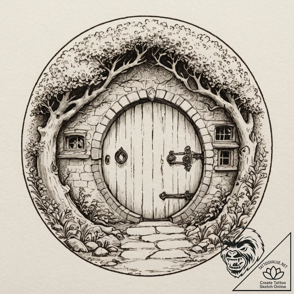 A sketch of the hobbit hole door of bag end.,... - tattoo sketch (№1751649834_0, 04.07.2025 17:23) — tattoovalue.net