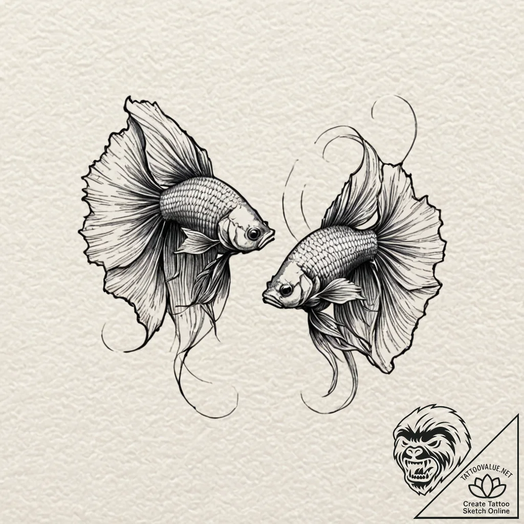 Two fighting fish (siamese fighting fish), ta... - tattoo sketch (№1751649913_0, 04.07.2025 17:25) — tattoovalue.net