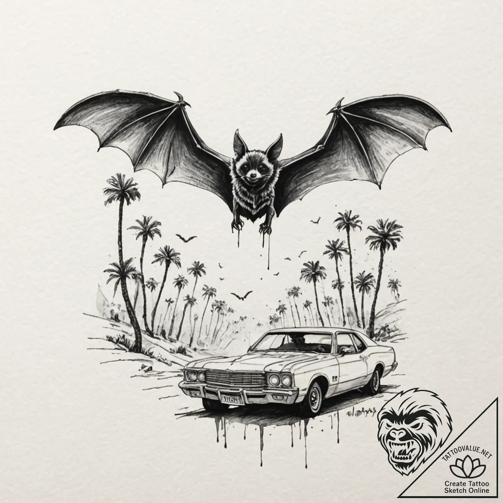 A watercolor sketch of the "bat country" scen... - tattoo sketch (№1751649994_0, 04.07.2025 17:26) — tattoovalue.net