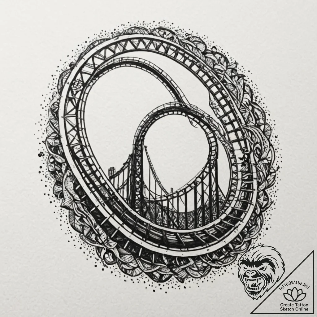 Rollercoaster, ink illustration for tattoo, m... - tattoo sketch (№1751650165_0, 04.07.2025 17:29) — tattoovalue.net
