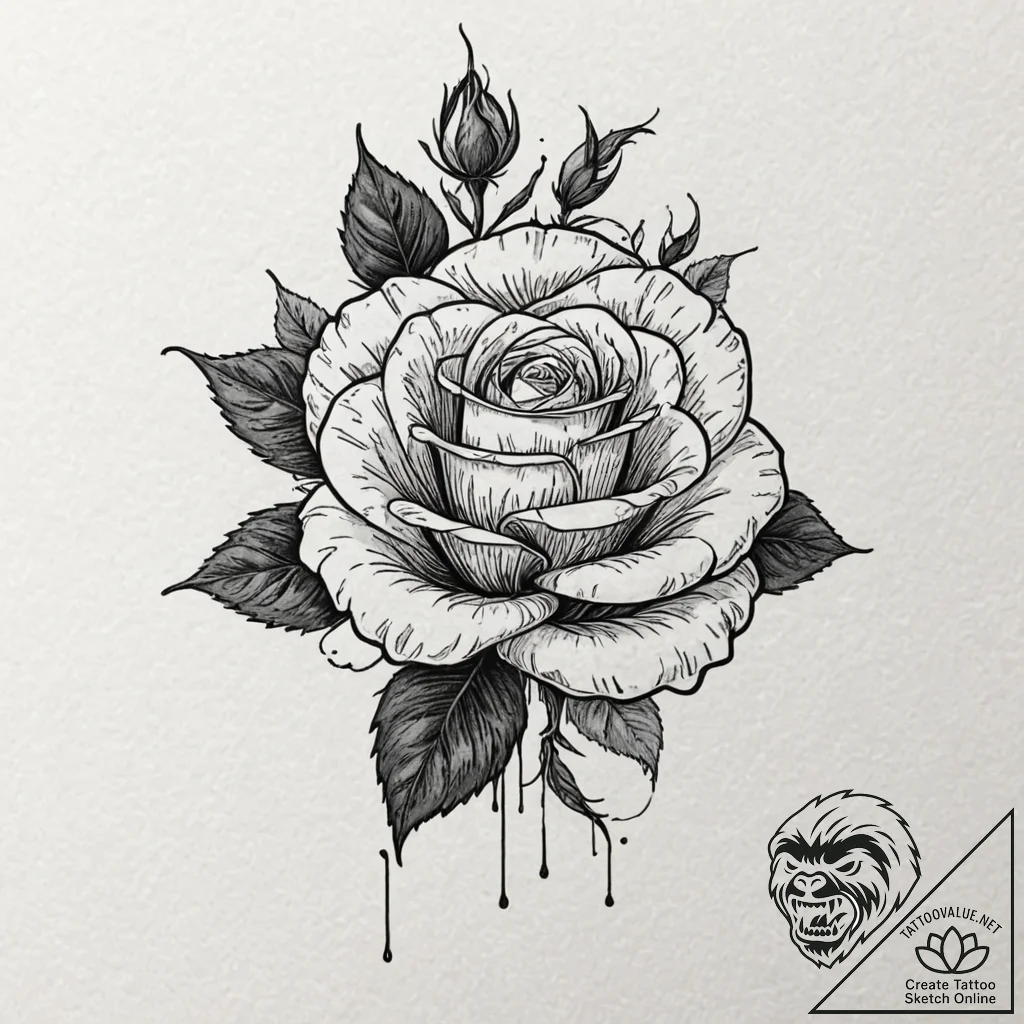 A wilting black rose losing its petals, tatto... - tattoo sketch (№1751650507_0, 04.07.2025 17:35) — tattoovalue.net