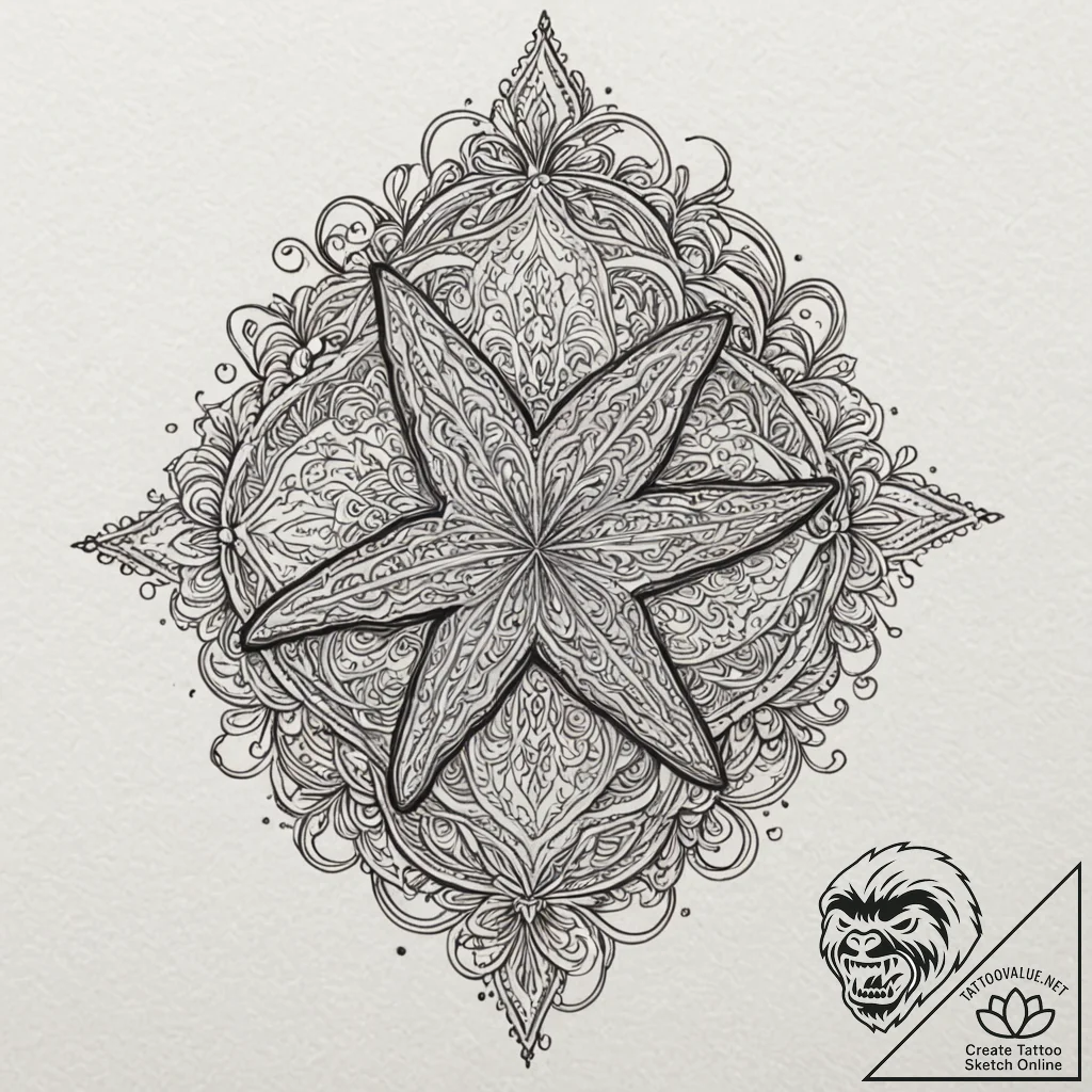 Starfish, tattoo line art, moderately detaile... - tattoo sketch (№1751650929_0, 04.07.2025 17:42) — tattoovalue.net