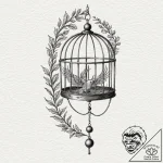 Bird and cage, tattoo line art, dotwork shadi… – tattoo sketch (№1751651183_0, 04.07.2025 17:46) — tattoovalue.net
