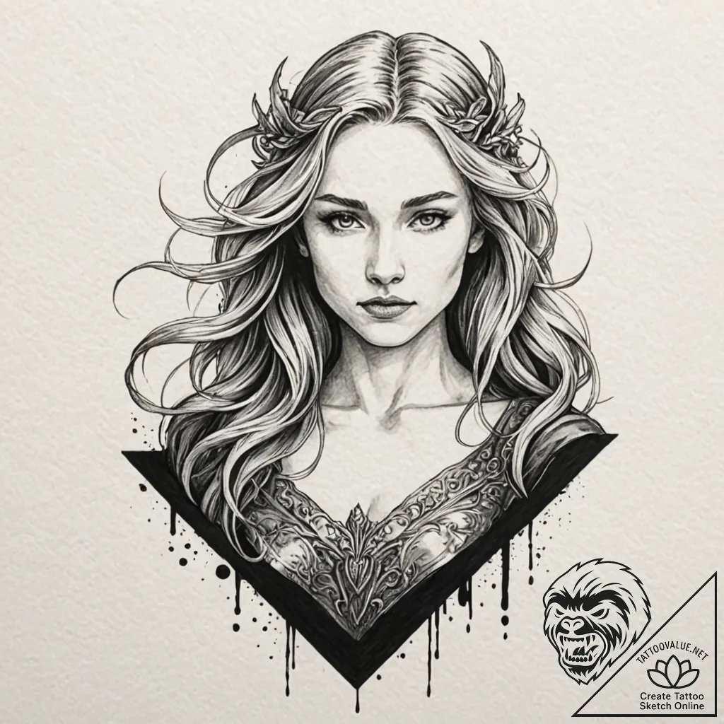 A graphic novel style portrait of a beautiful... - tattoo sketch (№1751651266_0, 04.07.2025 17:47) — tattoovalue.net