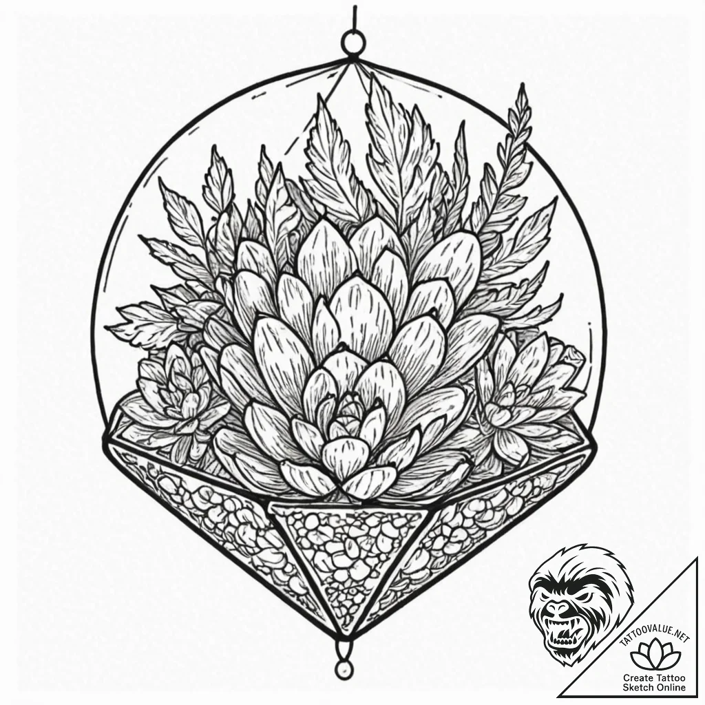 A terrarium with succulents, tattoo drawing o... - tattoo sketch (№1751651717_0, 04.07.2025 17:55) — tattoovalue.net