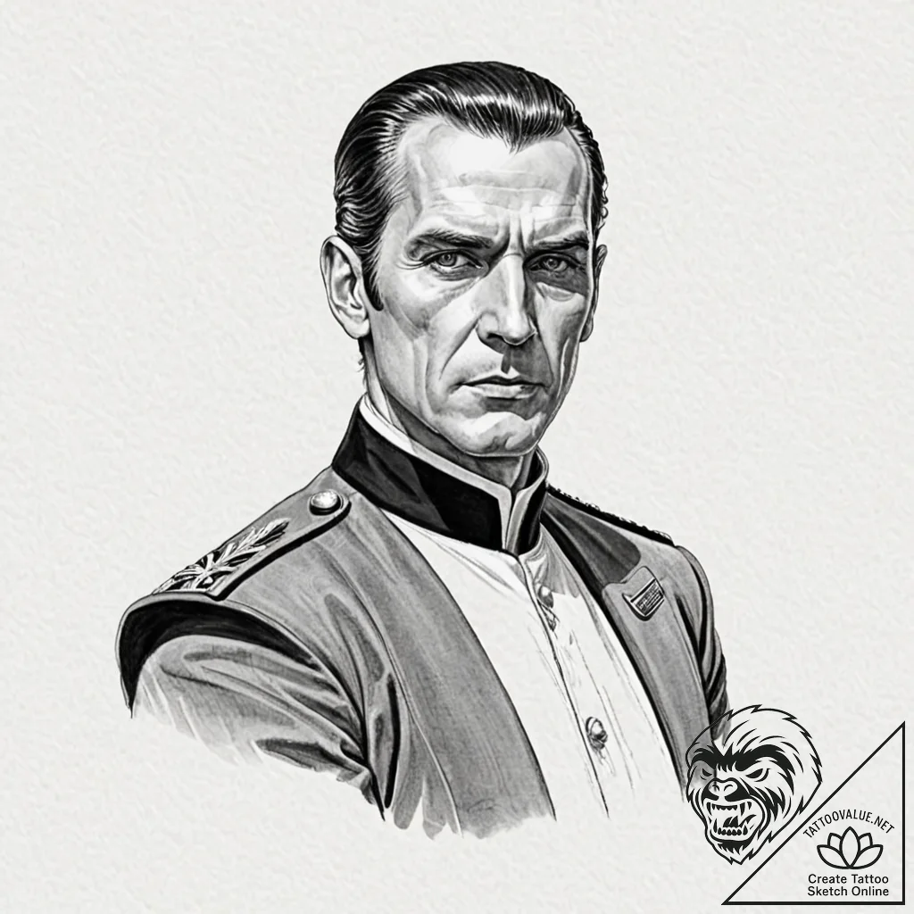 A graphic novel style portrait of grand admir... - tattoo sketch (№1751651793_0, 04.07.2025 17:56) — tattoovalue.net
