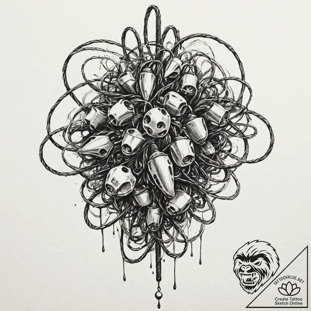 Trash polka composition of a human battery in... - tattoo sketch (№1751652635_0, 04.07.2025 18:10) — tattoovalue.net