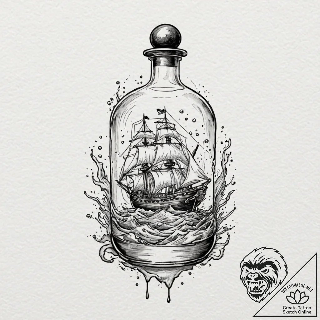 Ship in a bottle, tattoo flash sheet design,... - tattoo sketch (№1751652722_0, 04.07.2025 18:12) — tattoovalue.net