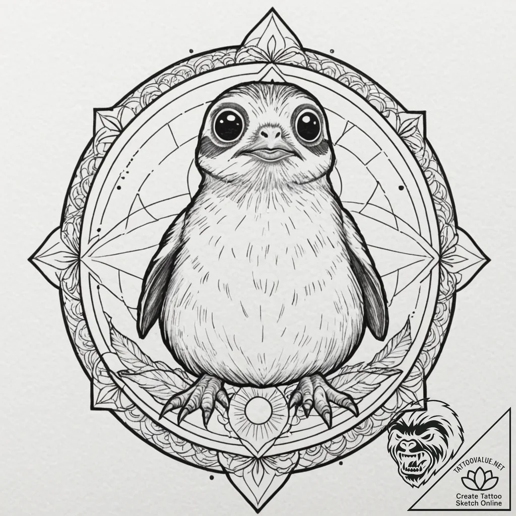 Neo-traditional tattoo of a porg, cute and co... - tattoo sketch (№1751653651_0, 04.07.2025 18:27) — tattoovalue.net