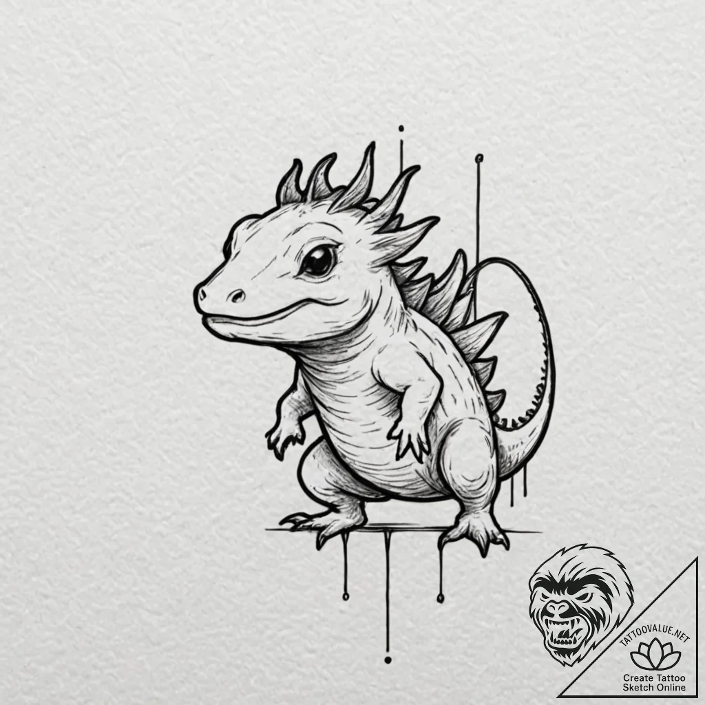 An axolotl, tattoo sketch design, black and g... - tattoo sketch (№1751653910_0, 04.07.2025 18:31) — tattoovalue.net