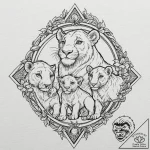 A linework tattoo of the “hakuna matata” trio… – tattoo sketch (№1751654170_0, 04.07.2025 18:36) — tattoovalue.net