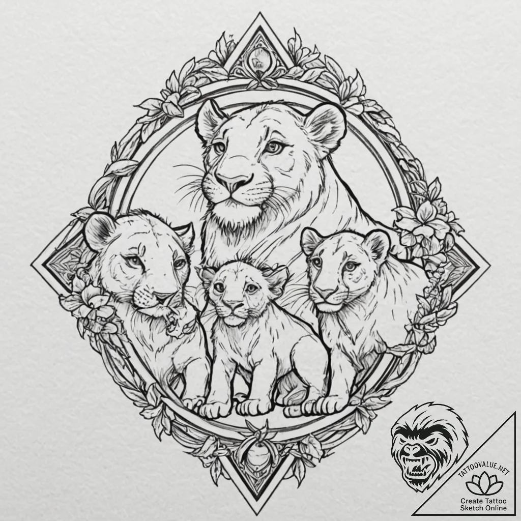 A linework tattoo of the "hakuna matata" trio... - tattoo sketch (№1751654170_0, 04.07.2025 18:36) — tattoovalue.net