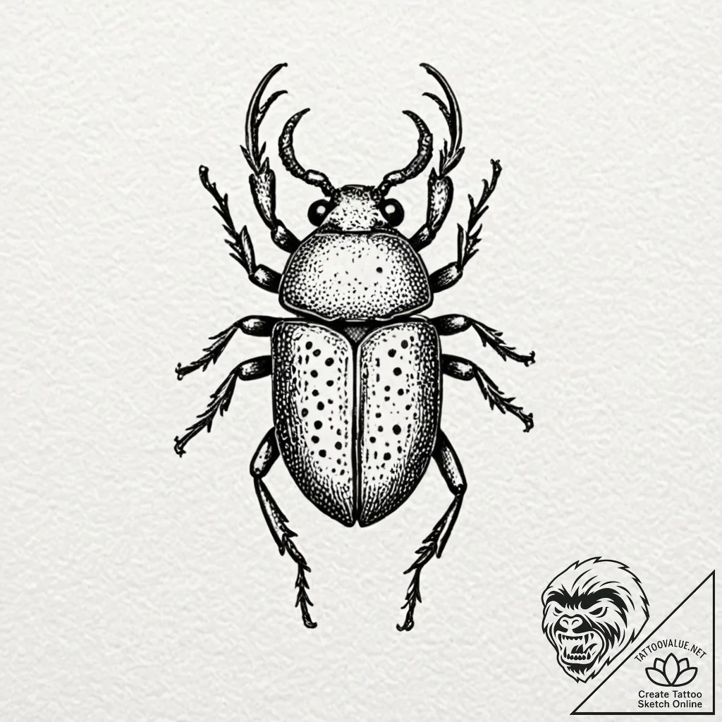 Beetle, ink illustration for tattoo, stylized... - tattoo sketch (№1751654598_0, 04.07.2025 18:43) — tattoovalue.net