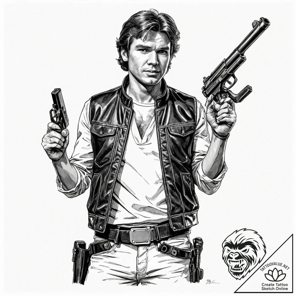 Neo-traditional portrait of han solo, with a... - tattoo sketch (№1751654768_0, 04.07.2025 18:46) — tattoovalue.net