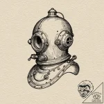 Antique diving helmet, tattoo line art, black… – tattoo sketch (№1751654852_0, 04.07.2025 18:47) — tattoovalue.net