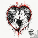 A linework tattoo of the iconic kiss in the r… – tattoo sketch (№1751654936_0, 04.07.2025 18:48) — tattoovalue.net