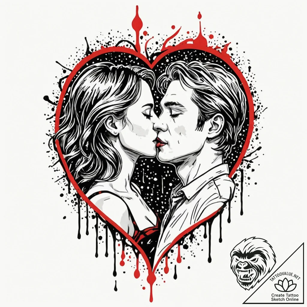 A linework tattoo of the iconic kiss in the r... - tattoo sketch (№1751654936_0, 04.07.2025 18:48) — tattoovalue.net
