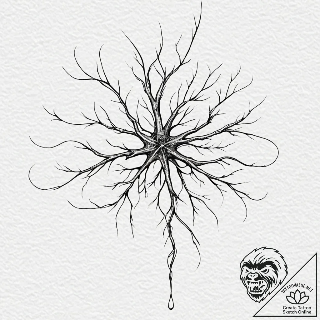 Neuron network glowing, tattoo drawing outlin... - tattoo sketch (№1751655192_0, 04.07.2025 18:53) — tattoovalue.net