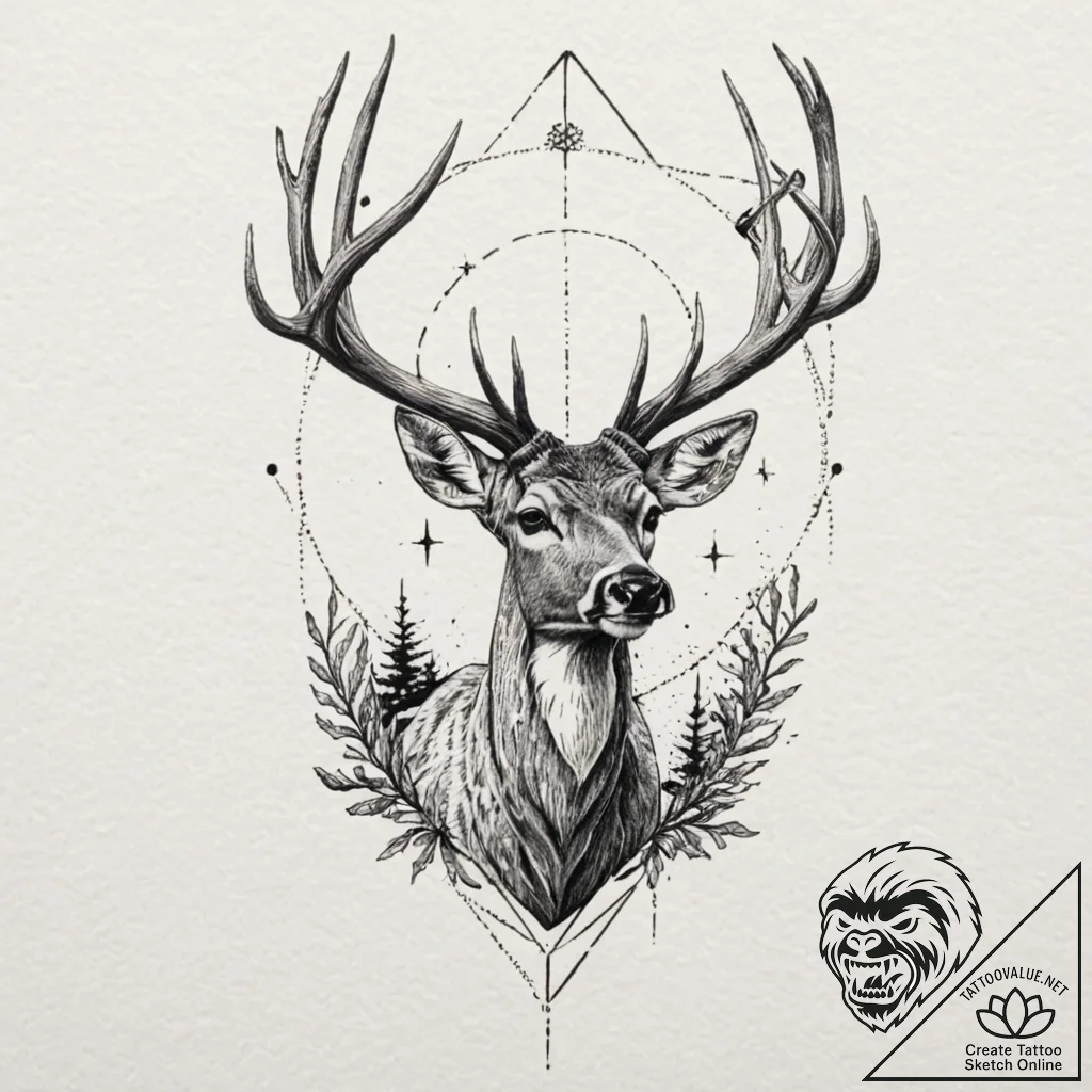 A deer with antlers made of dead branches and... - tattoo sketch (№1751655285_0, 04.07.2025 18:54) — tattoovalue.net