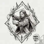 A graphic novel panel of boromir’s last stand… – tattoo sketch (№1751655452_0, 04.07.2025 18:57) — tattoovalue.net
