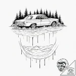 A linework tattoo of the car sinking in the l… – tattoo sketch (№1751655539_0, 04.07.2025 18:58) — tattoovalue.net