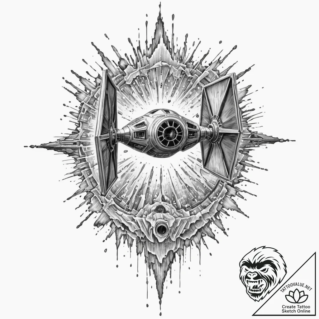 38. watercolor splash art of a tie fighter ex... - tattoo sketch (№1751655622_0, 04.07.2025 19:00) — tattoovalue.net