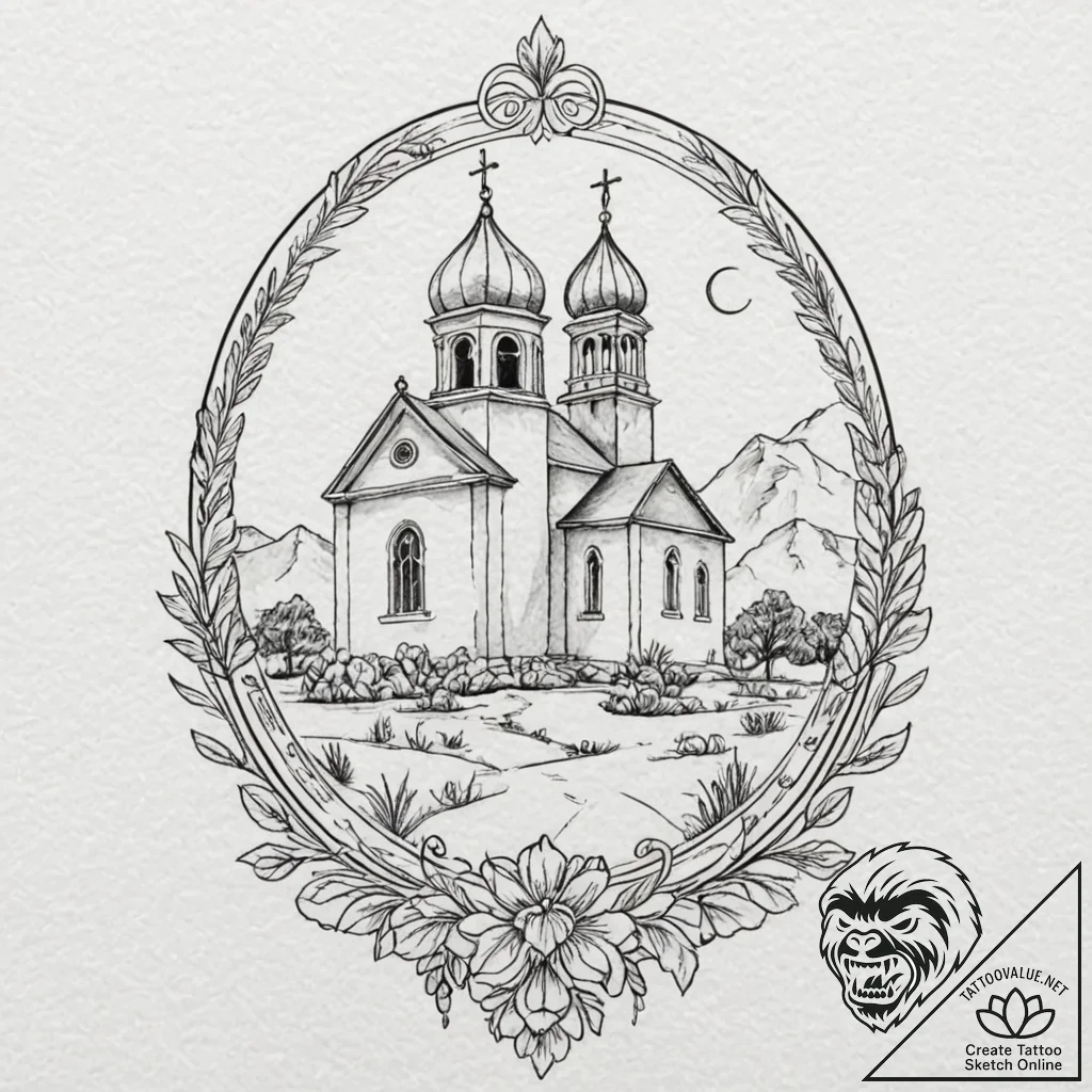 A watercolor sketch of the wedding chapel in... - tattoo sketch (№1751655707_0, 04.07.2025 19:01) — tattoovalue.net
